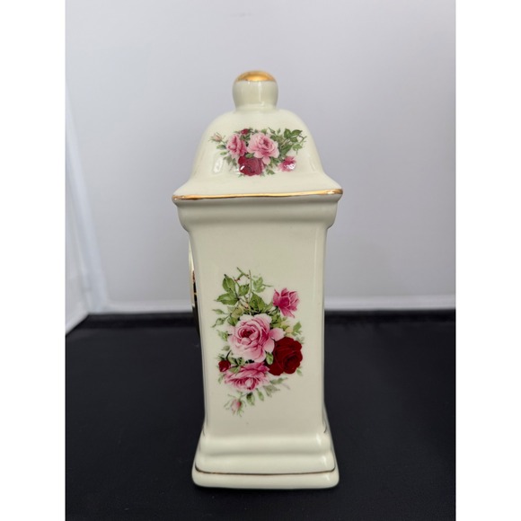 Vintage 80s Mantel Desk Porcelain Clock Baum Bros‎ French style rose Floral - Picture 3 of 10